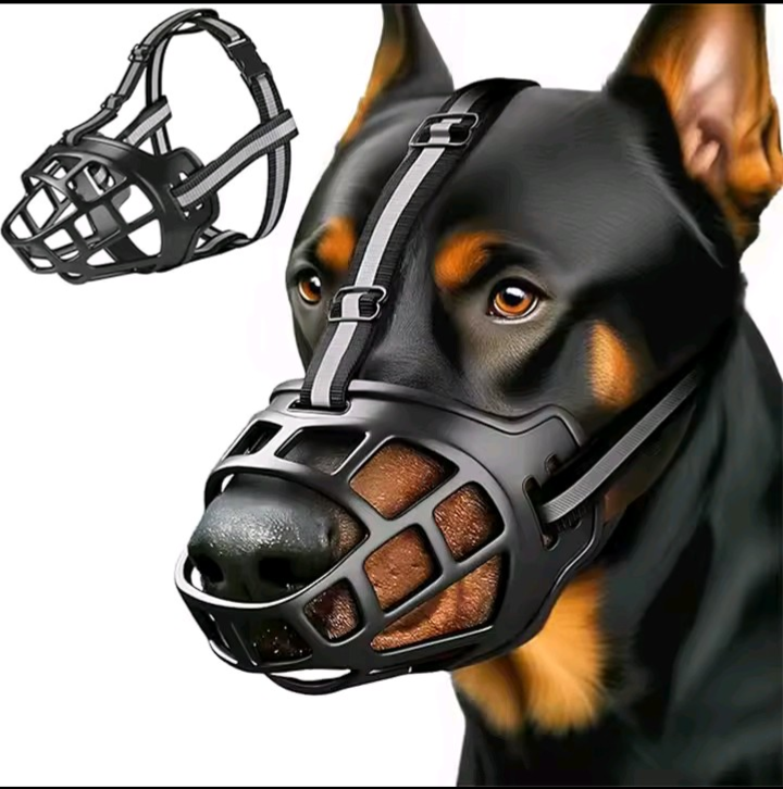 Dog Muzzle - Breathable Basket Muzzle with Reflective Strap