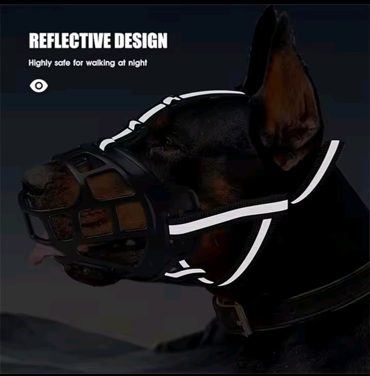 Dog Muzzle - Breathable Basket Muzzle with Reflective Strap