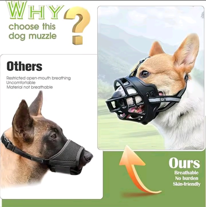 Dog Muzzle - Breathable Basket Muzzle with Reflective Strap