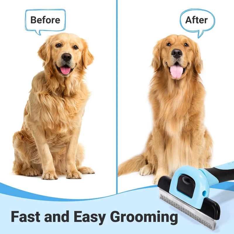 Pet Grooming Brush-Double Sided Shedding and Dematting Undercoat Rake Comb for Dogs and Cats Grooming and Care Deshedding Tool