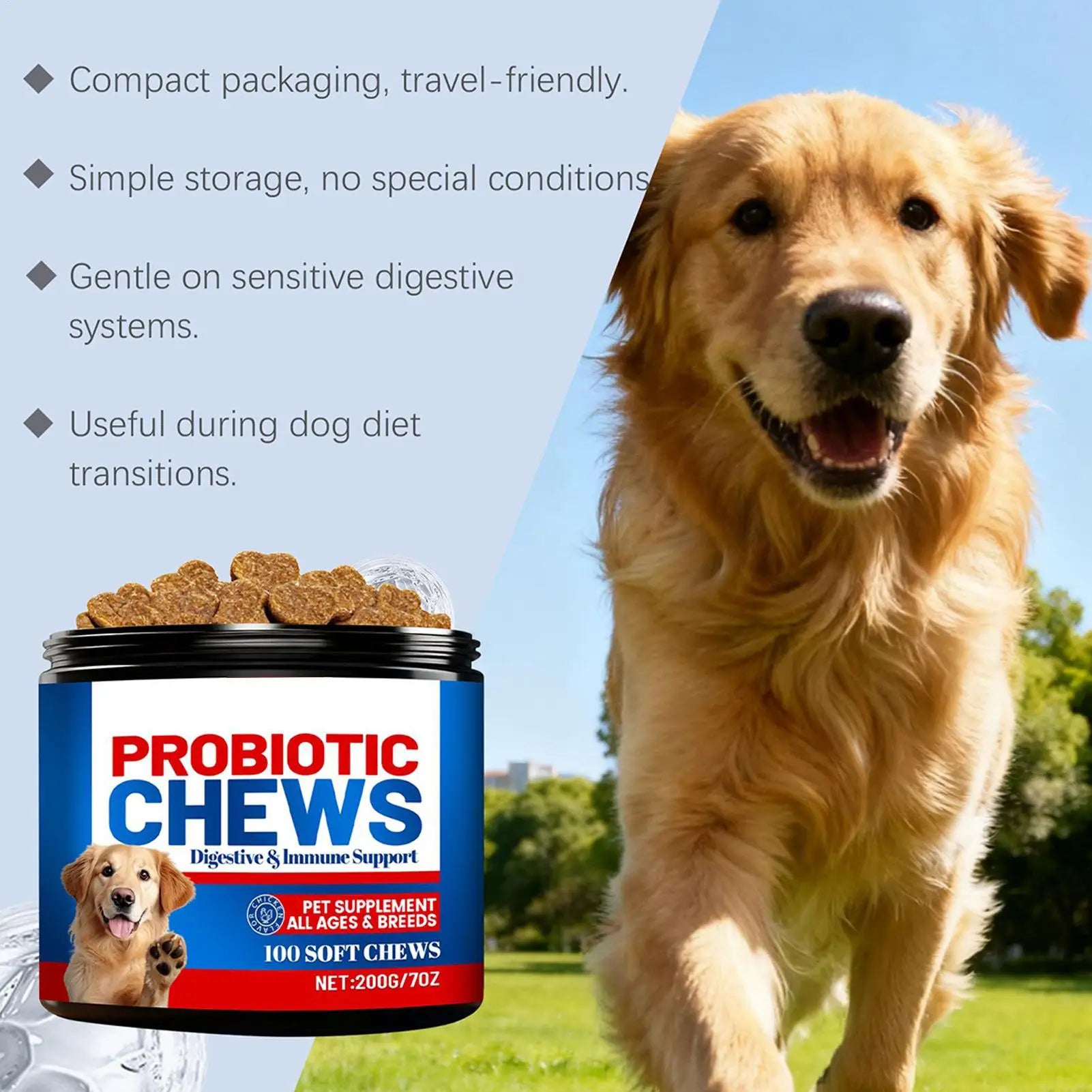 Dog Digestive Health Supplement - Soft Chews for Gut Support (200g)
