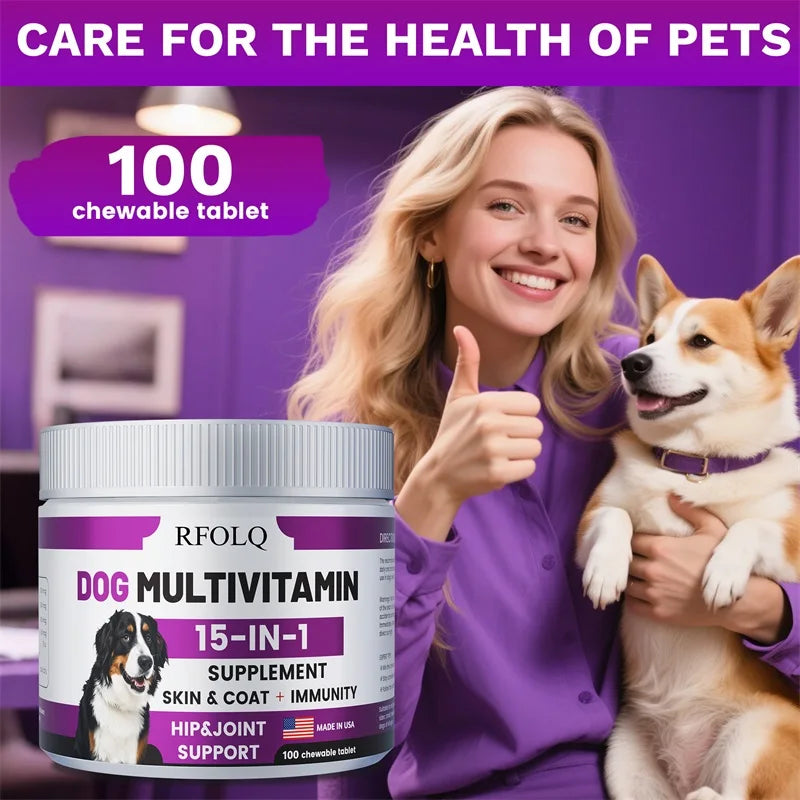 Dog Multivitamin - 15-in-1 Hip & Joint Support with Probiotics (100 Tablets)